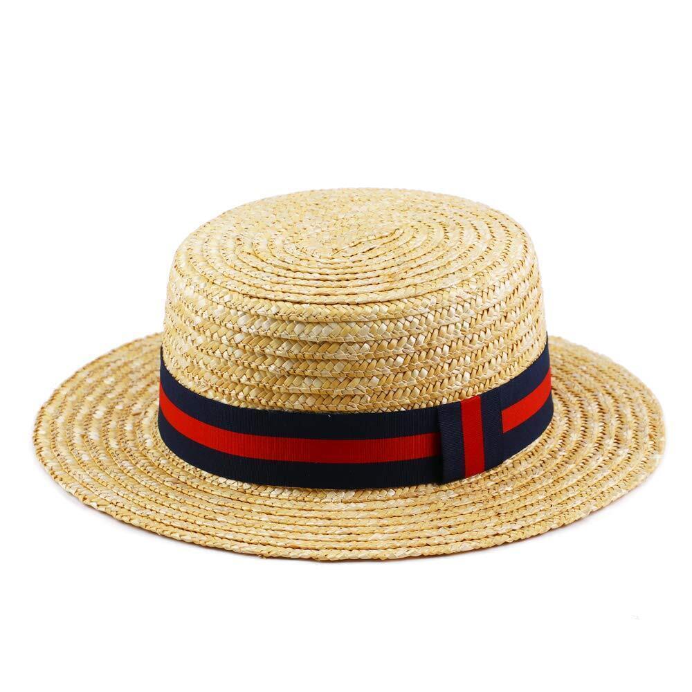 7469 Boater Hats Straw Skimmer Hat Wide Brim Halloween Christmas CostumeRed